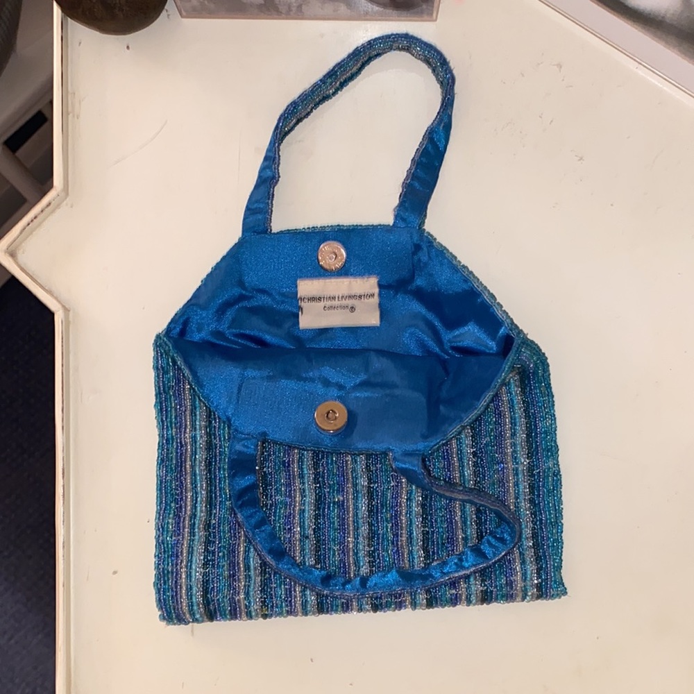 🏝️Small beaded blue satin evening bag. Never used. Retro chic🏝️ - Picture 2 of 3